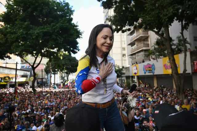 María Corina Machado en protesta. 