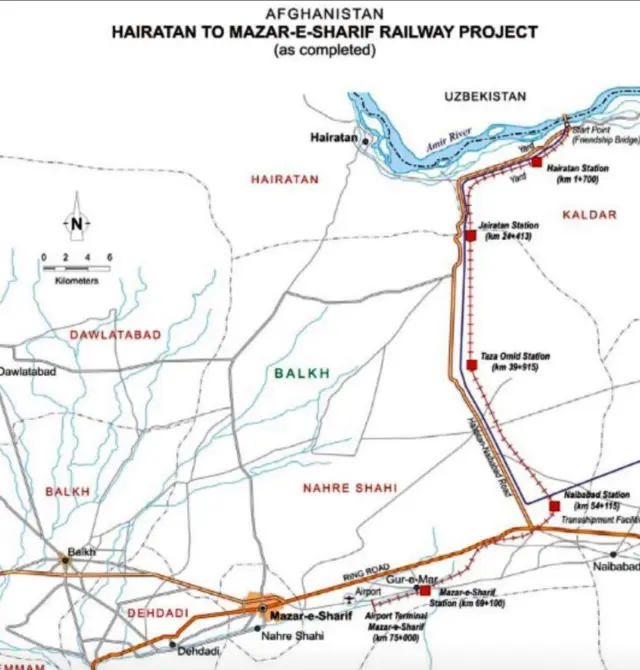 Trans-Afg‘on chegaraviy temir yo‘lining xaritasi