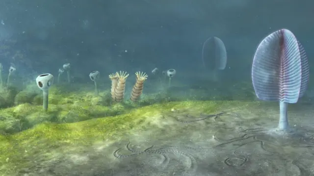 Ilustración del fondo marino del Cámbrico