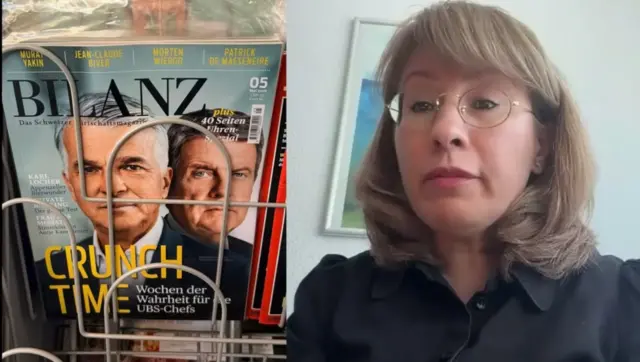 Суратнинг чап қисмида Швейцариянинг Bilanz журнали, ўнг қисмида эса Олима Набизода BBC билан суҳбат пайтида