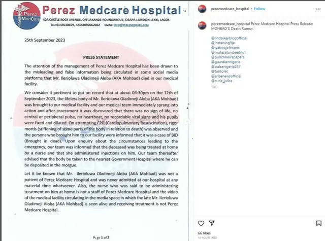 Screen grab of Perez Hospital reaction