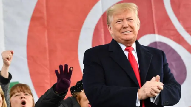 Donald Trump arrives to speak at the 47th annual "March for Life" in Washington, DC, on January 2020. He became the the first US president to address in person the country's biggest annual gathering of anti-abortion campaigners.