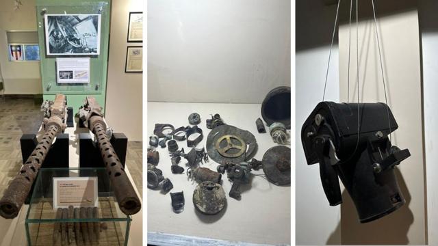 Uma metralhadora, pedaçosjogo de boladestroços, uma câmera: alguns dos artefatos recuperados no museu recém-inaugurado