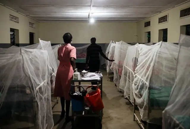 Des patients atteints de leishmaniose viscérale, également connue sous le nom de kala-azar, sont soignés dans une salle d'hôpital rudimentaire en Ouganda. 
