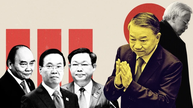 Ảnh thiết kế: (từ trái qua) các ông Nguyễn Xuân Phúc, Võ Văn Thưởng, Vương Đình Huệ, Tô Lâm, Nguyễn Phú Trọng