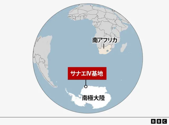 南アフリカと南極大陸、サナエIV基地の場所を示した地図