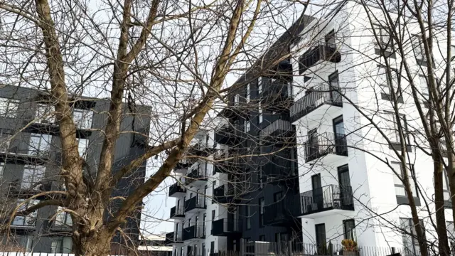 На фото – сучасний житловий будинок у Вільнюсі: чорний і білий фасад, великі вікна, дерева перед входом. Саме звідси Сурановас мав спочатку забрати посилки, але не знайшов потрібної квартири