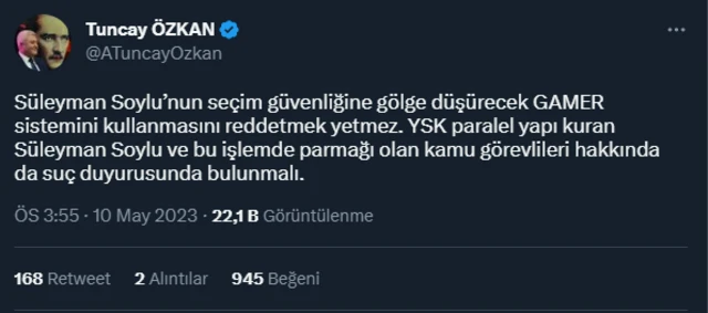 Tuncay Özkan tweet