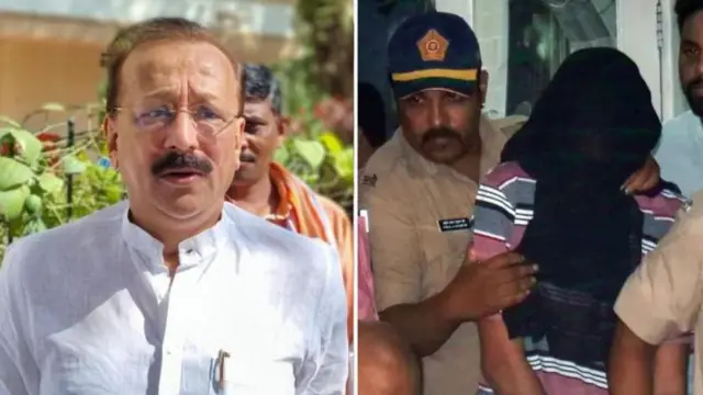 बाबा सिद्दिकी आणि पोलिसांनी पकडलेला आरोपी (उजव्या बाजूला)