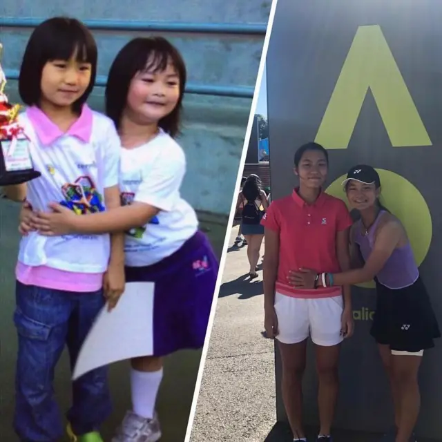 Priska Nugroho, atlet tenis Indonesia, menyemangati Janice Tjen kecil untuk mulai berlatih tenis.
