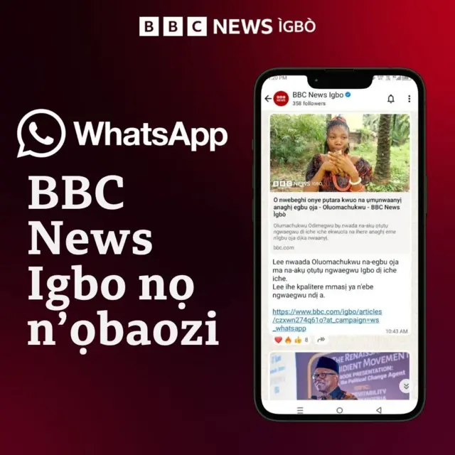 BBC News Igbo na-ewetara gị akụkọ ụwa niile n'ekwenti gị. Pịa aka ebe a ka i soro anyị 