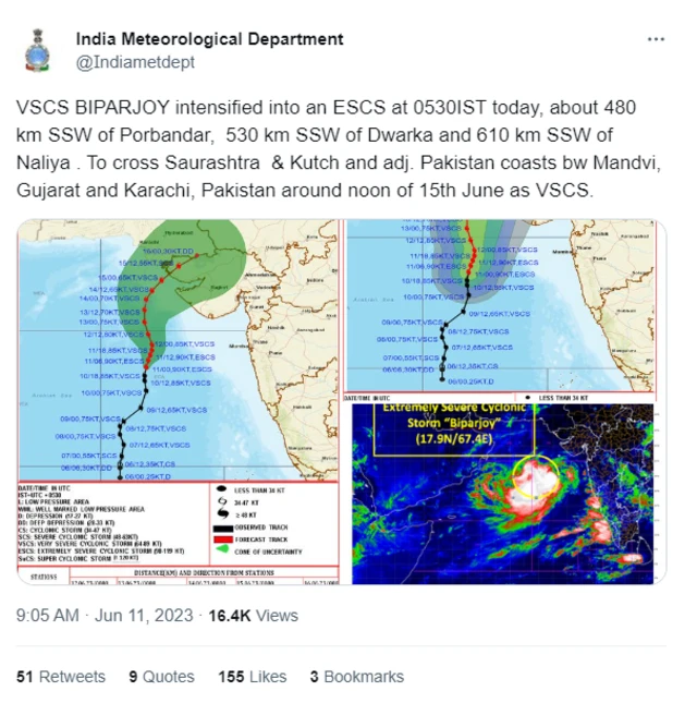 બિપરજોય વાવાઝોડું ગુજરાત કચ્છ દ્વારકા સૌરાષ્ટ્ર