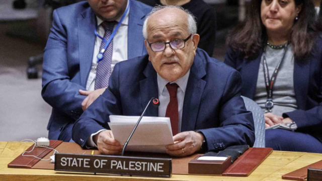 مندوب فلسطين الدائم لدى الأمم المتحدة رياض منصور في الأمم المتحدة في 25 مارس/آذار 2024.