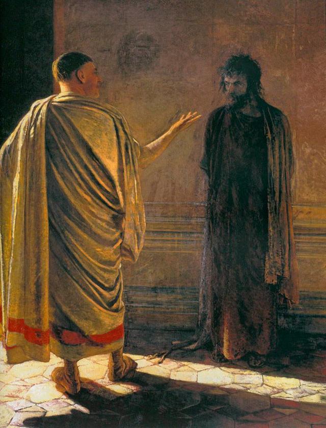Pilatos interroga Jesus, em pintura de 1890 do russo Nikolai Ge. 