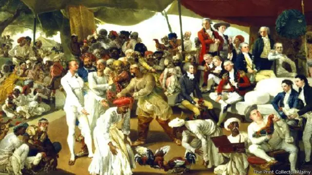 1790ની સાલમાં ઇસ્ટ ઇન્ડિયા કંપનીના અધિકારીઓ મરઘાંની લડાઈ જોઈ રહ્યા છે ત્યારની તસવીર