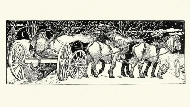 Noel Baba ve Yule kütüğünü gösteren 1800'lerde yapılmış bir eskiz