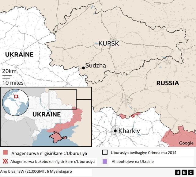 Ikarata ya Ukraine n'Uburusiya yerekana Sudzha