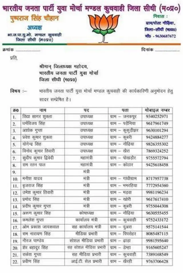 बीजेपी पदाधिकारियों की लिस्ट 