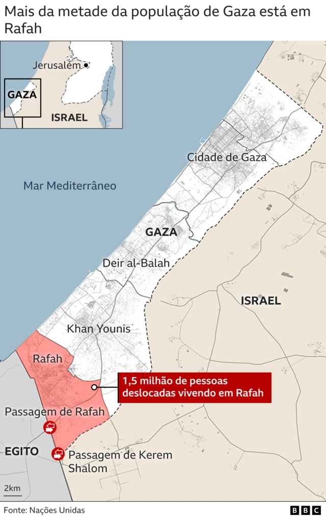 Gráfico mostrando para onde se deslocaram palestinosGaza