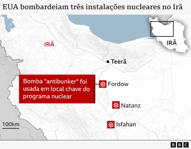 Locais bombardeados pelos EUA no Irã