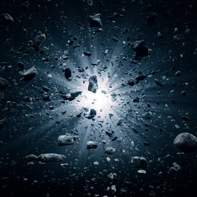 Uma ilustração mostrando uma luz branca no centro de onde as pedras voam.