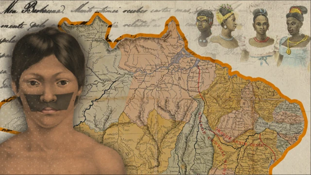 Imagem de indígena e mapa do Brasil