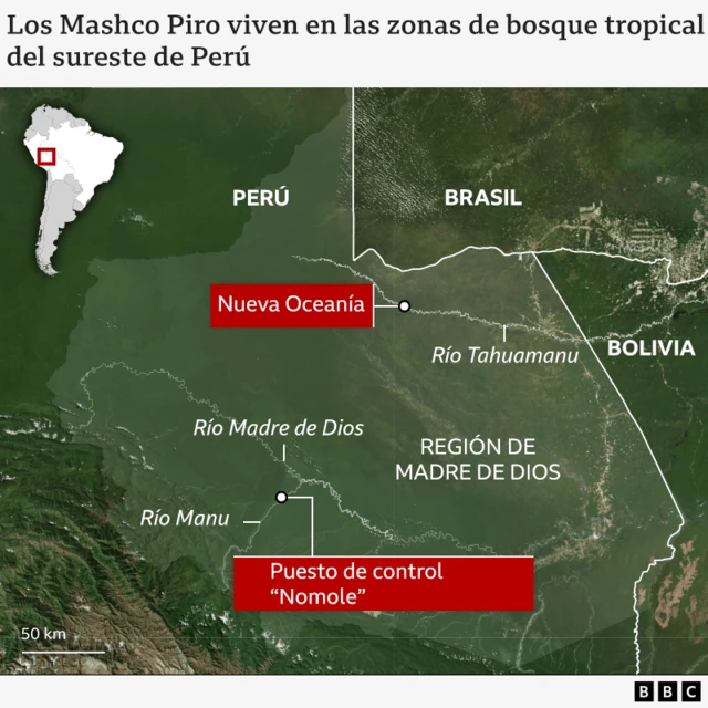mapa que muestra dónde viven los mascho piro 