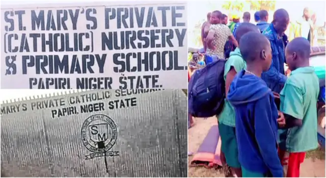 Akara njirimaara ụlọakwụkwọ St. Marys nke ụlọụka Katọlik dị na Niger Steeti na ụmụakwụkwọ yi uwe akwụkwọ ha.