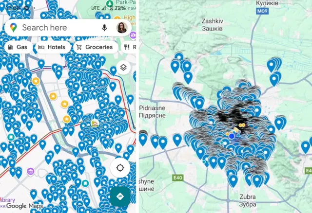 Bản đồ hầm trú ẩn được tích hợp vào Google Map với mật độ dày đặc trong thành phố, nơi có nhiều mục tiêu bị đánh phá.