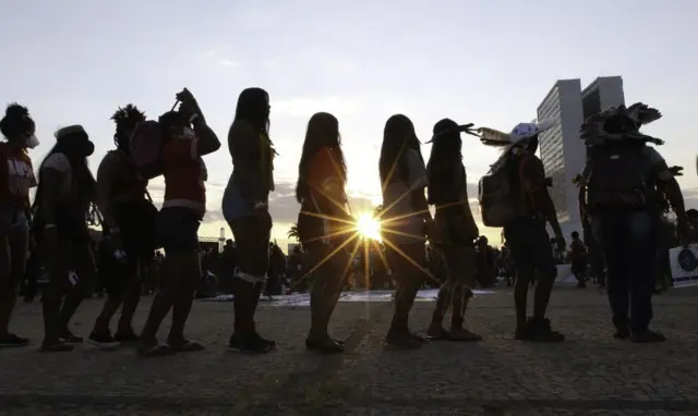 Indígenas durante protestoamong us jogarBrasília