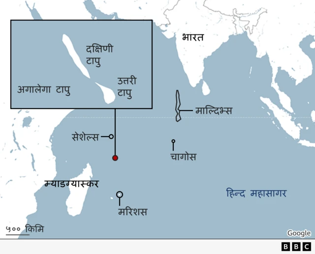 हिन्द महासागरमा अगालेगाो अवस्थिति देखाउने नक्सा