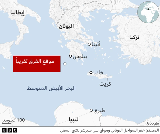 خريطة توضح أين غرق القارب 