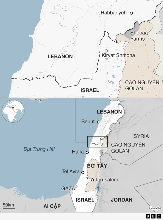 Bản đồ Lebanon Israel