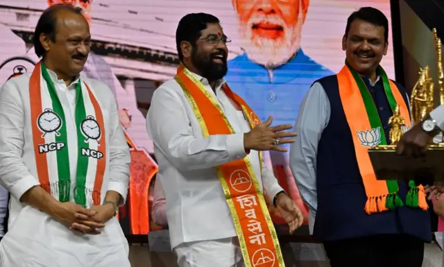 अजित पवार, एकनाथ शिंदे और देवेंद्र फडणवीस