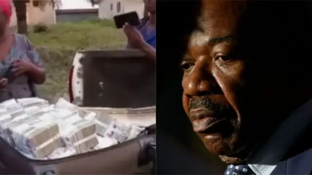 Aworan apoti owo naa ati aworan Ali Bongo