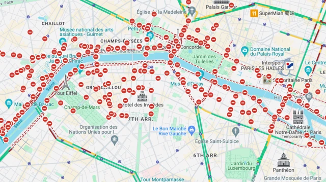 Mapa mostra vias fechadasminimo de deposito sportingbetParis