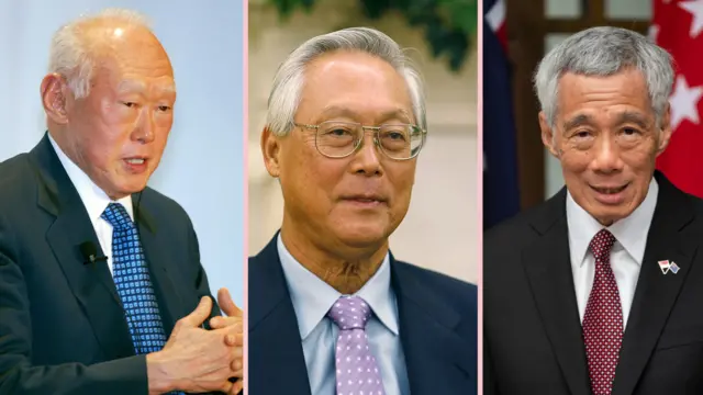 Ba vị Thủ tướng Singapore trước ông Lawrence Wong, lần lượt từ trái qua là các ông: Lý Quang Diệu, Ngô Tác Đống và Lý Hiển Long 