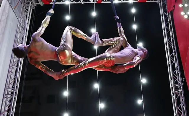 Members of the Paparouni Circus of Tunisia perform the International Circus and Street Arts Festival in Tunis, Tunisia - Sunday 11 June 2023