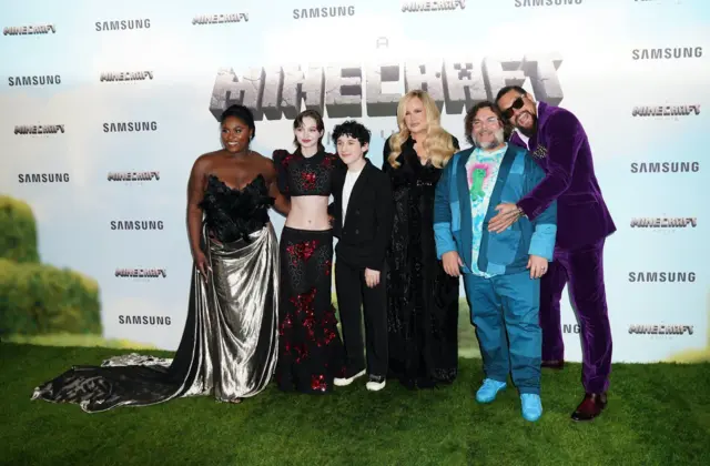 Atores no lançamento do filme Minecraft