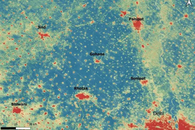 ECOSTRESS LAND SURFACE TEMPERATURE, Delhi India, 5 May 2022
