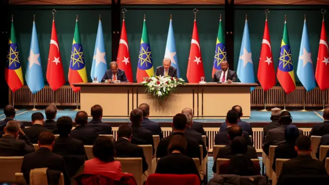 የሶማሊያ፣ የቱርክ እና የኢትዮጵያ መሪዎች በጋራ መግለጫ በሰጡበት ጊዜ 