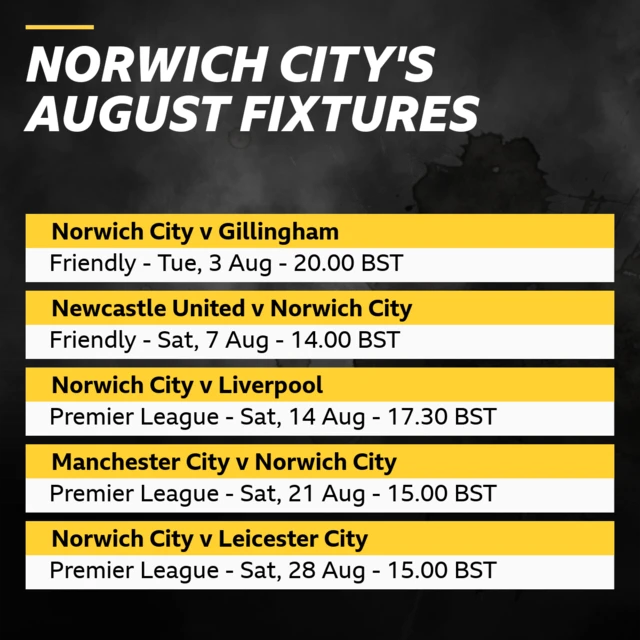 Norwich City s August fixtures BBC Sport