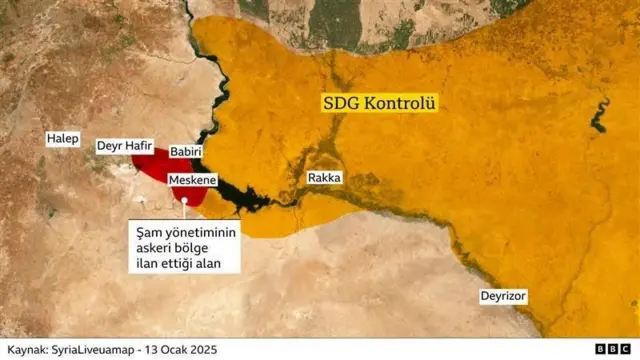 Suriye ve SDG kontrolünü gösteren harita
