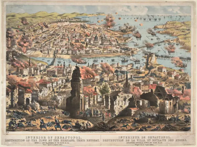 1855, Sivastopol'ün yıkılışını gösteren gravür.