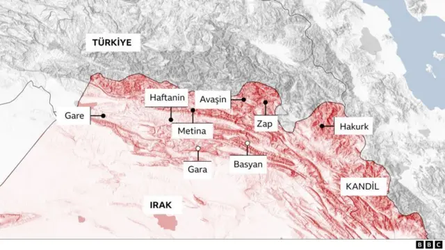 Irak'ın kuzeyindeli çeşitli bölgeleri gösteren harita