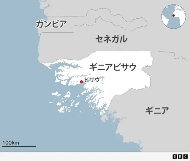 ギニアビサウの位置を示す西アフリカの地図