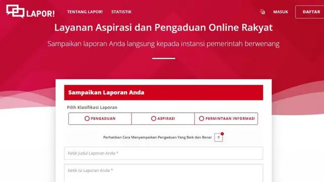 Situs lapor.go.id menjadi portal pengaduan publik atas kerja instansi pemerintah.