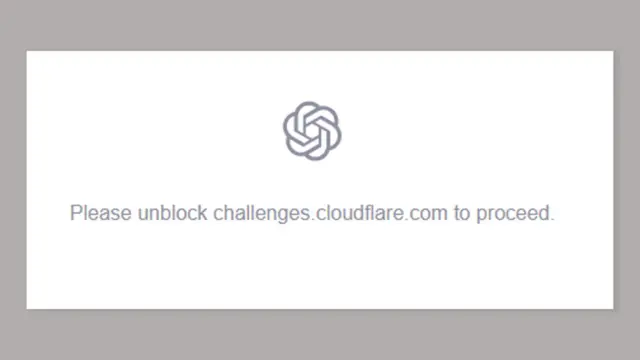 Uma mensagem de erro solicita o desbloqueio do cloudflare.com para prosseguir.