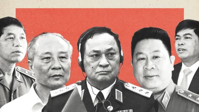 Từ trái qua: cựu Thứ trưởng Bộ Công an Trần Việt Tân, cựu Phó Tổng Cục trưởng Bộ Công an Phan Hữu Tuấn, thứ trưởng Bộ Quốc phòng Nguyễn Văn Hiến, cựu Thứ trưởng Bộ Công an Bùi Văn Thành và Chủ tịch PVN Nguyễn Xuân Sơn