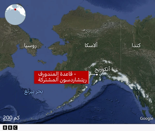 خريطة توضح موقع قاعدة إلمندروف في ألاسكا